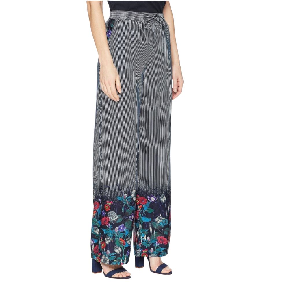 Romeo & Juliet Couture Striped Soft‎ Floral Print Bottom Wide Leg Pants Size L